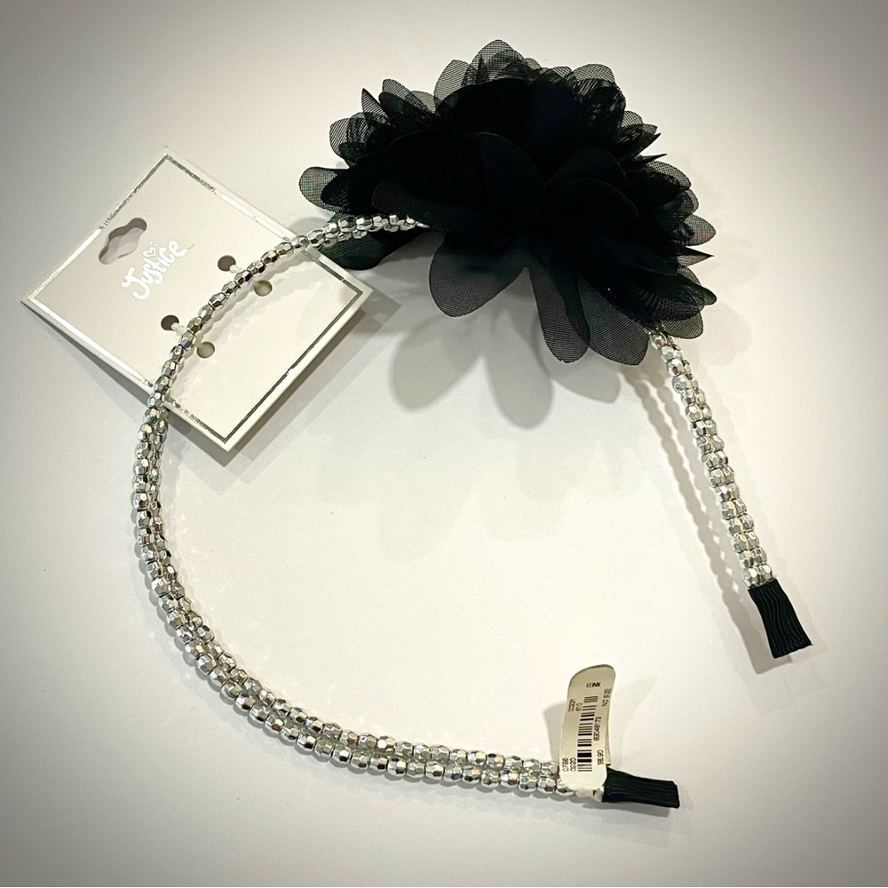 Justice Black & Silver Flower Headband Party Tween Child Teen Wedding Communion